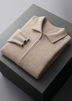 EXTRA-FINE MERINO WOOL ZIP POLO CARDIGAN