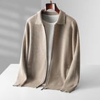EXTRA-FINE MERINO WOOL ZIP POLO CARDIGAN