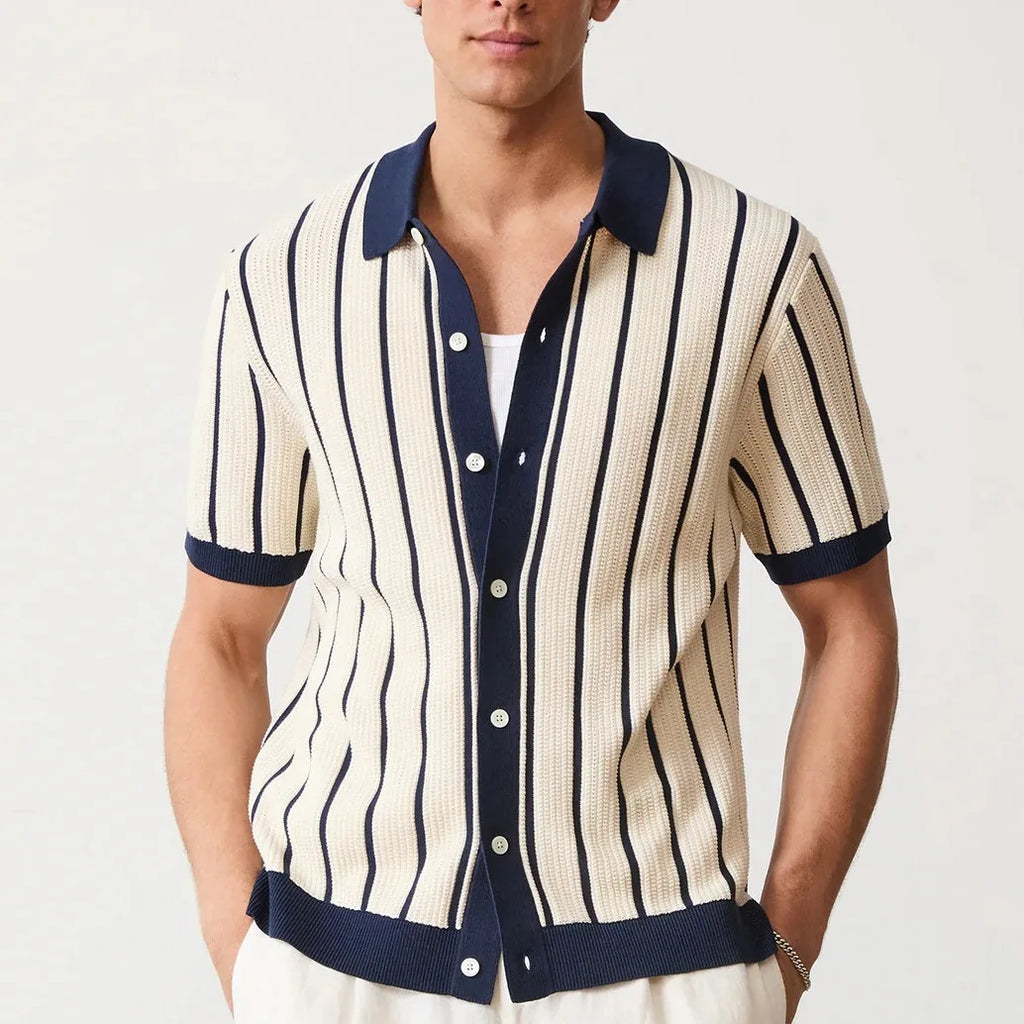 Polo Masculina Listrada em Viscose Marenzzo
