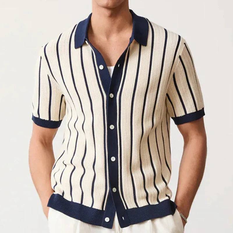 Polo Masculina Listrada em Viscose Marenzzo