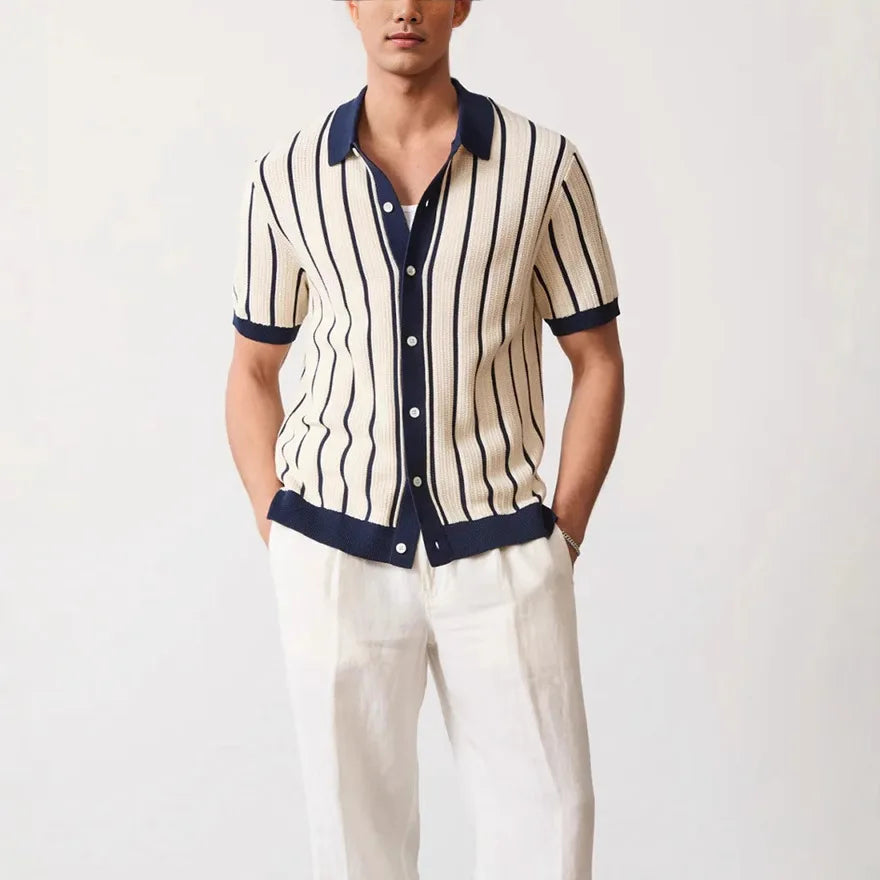 Polo Masculina Listrada em Viscose Marenzzo
