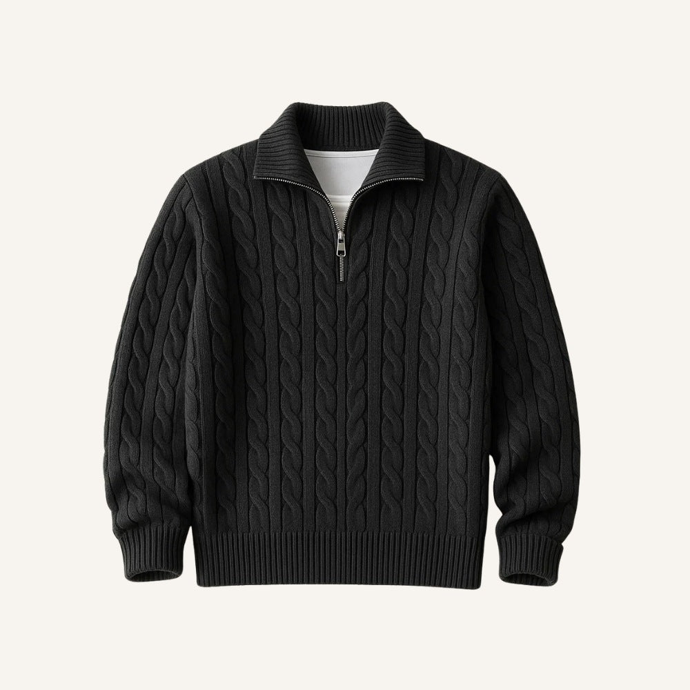 Suéter Masculino de Tricô Gola Alta Meio Zíper Fontaine