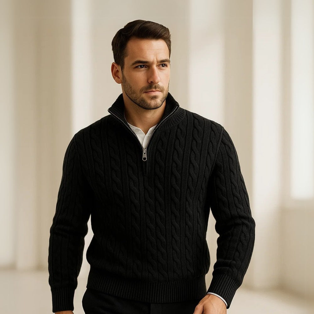 Suéter Masculino de Tricô Gola Alta Meio Zíper Fontaine