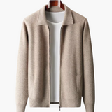 EXTRA-FINE MERINO WOOL ZIP POLO CARDIGAN